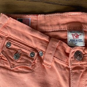True Religion Brooklyn Papaya Colored Cropped Jean